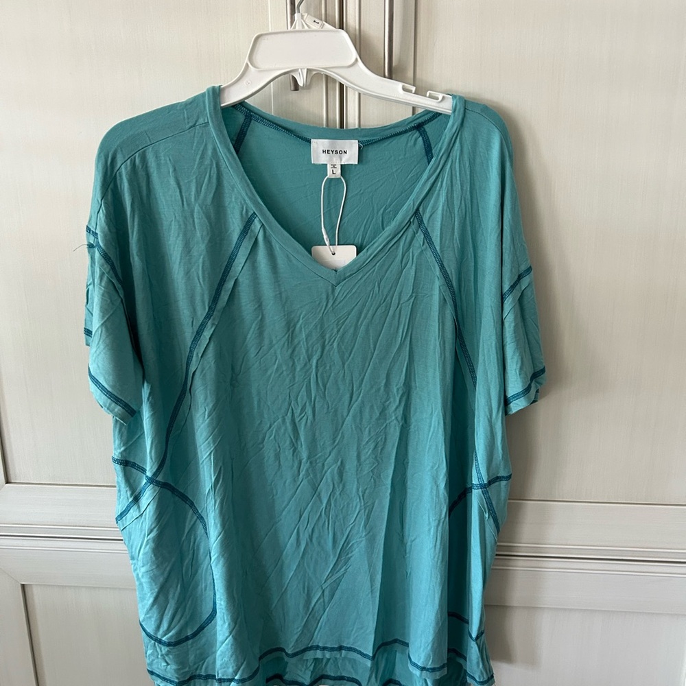Heyson Teal V-Neck Blouse